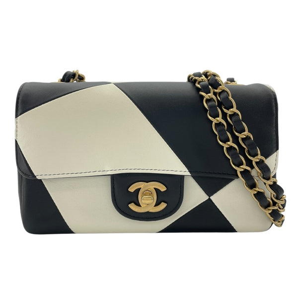 シャネル CHANEL チェーンショルダー ブラックxホワイト GD金具 カーフ レディース ショルダーバッグ