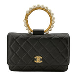 シャネル CHANEL マトラッセパールハンドルチェーンウォレット AP2272 ブラック GD金具 ラム レディース ウォレットチェーン