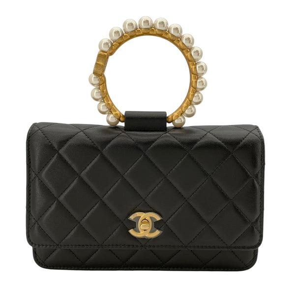 シャネル CHANEL マトラッセパールハンドルチェーンウォレット AP2272 ブラック GD金具 ラム レディース ウォレットチェーン
