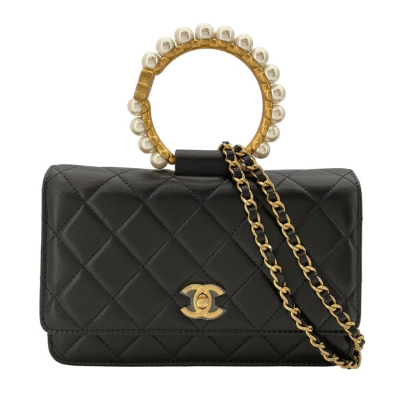 シャネル CHANEL マトラッセパールハンドルチェーンウォレット AP2272 ブラック GD金具 ラム レディース ウォレットチェーン