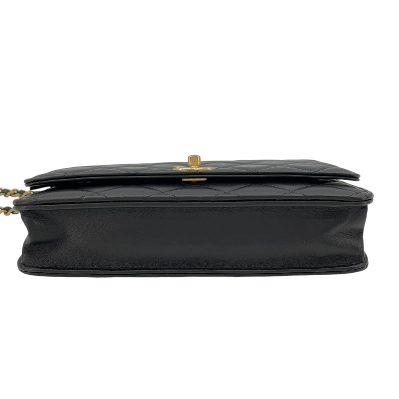 シャネル CHANEL マトラッセパールハンドルチェーンウォレット AP2272 ブラック GD金具 ラム レディース ウォレットチェーン