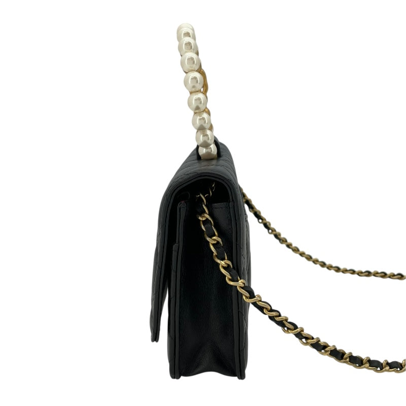シャネル CHANEL マトラッセパールハンドルチェーンウォレット AP2272 ブラック GD金具 ラム レディース ウォレットチェーン