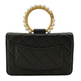 シャネル CHANEL マトラッセパールハンドルチェーンウォレット AP2272 ブラック GD金具 ラム レディース ウォレットチェーン