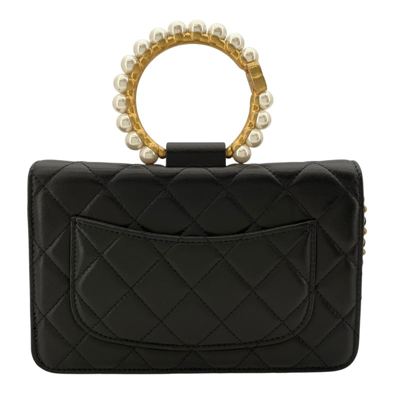 シャネル CHANEL マトラッセパールハンドルチェーンウォレット AP2272 ブラック GD金具 ラム レディース ウォレットチェーン