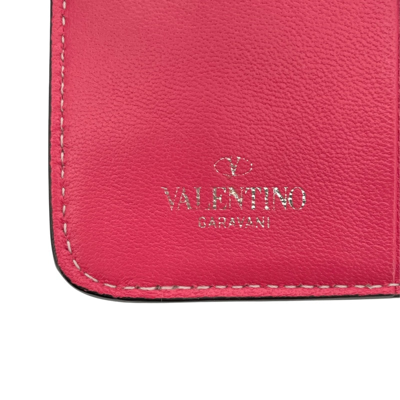 ヴァレンティノ VALENTINO スタッズウォレット ピンク レザー レディース 二つ折り財布