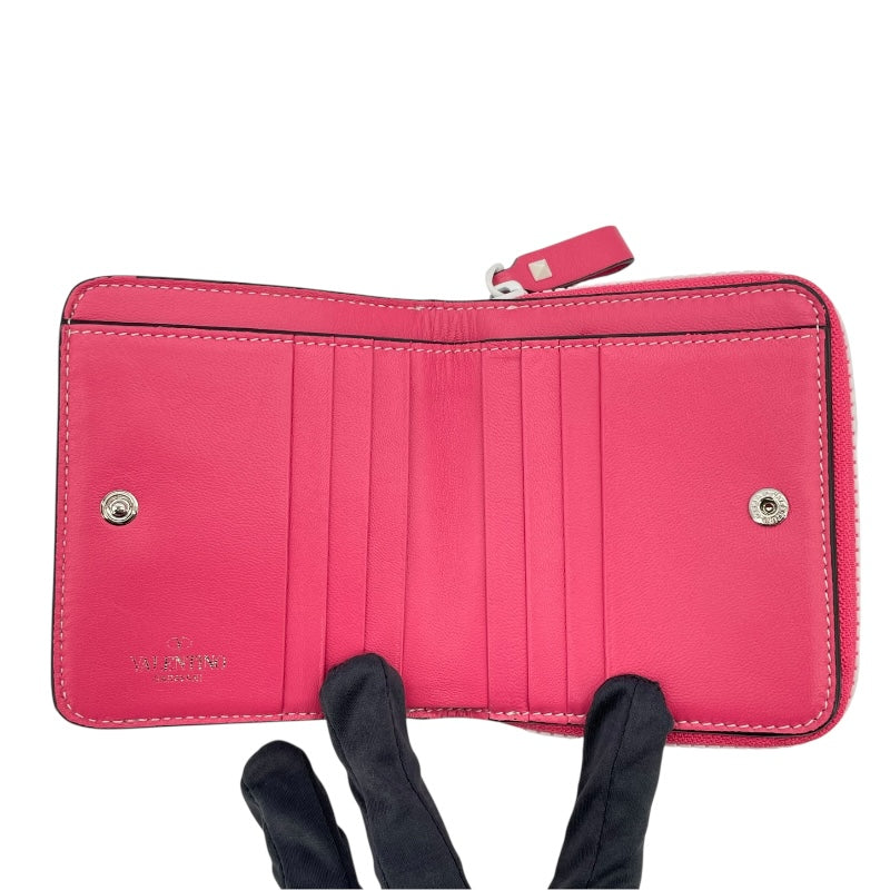 ヴァレンティノ VALENTINO スタッズウォレット ピンク レザー レディース 二つ折り財布