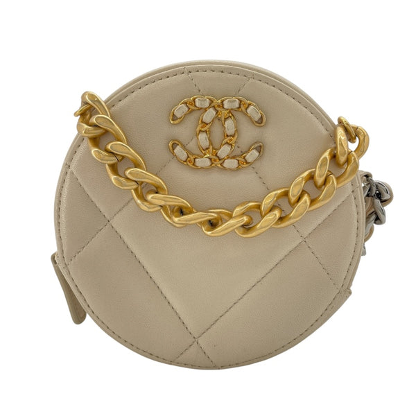 シャネル CHANEL CHANEL19 ラウンドクラッチ AP1945 30番台 ホワイト GDxSV金具 ラム レディース ショルダーバッグ