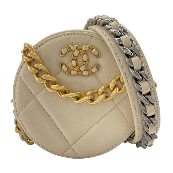シャネル CHANEL CHANEL19 ラウンドクラッチ AP1945 30番台 ホワイト GDxSV金具 ラム レディース ショルダーバッグ