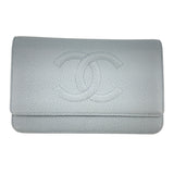 シャネル CHANEL ココマークチェーンウォレット A48654 17番台 ライトブルー SV金具 キャビアスキン レディース ウォレットチェーン
