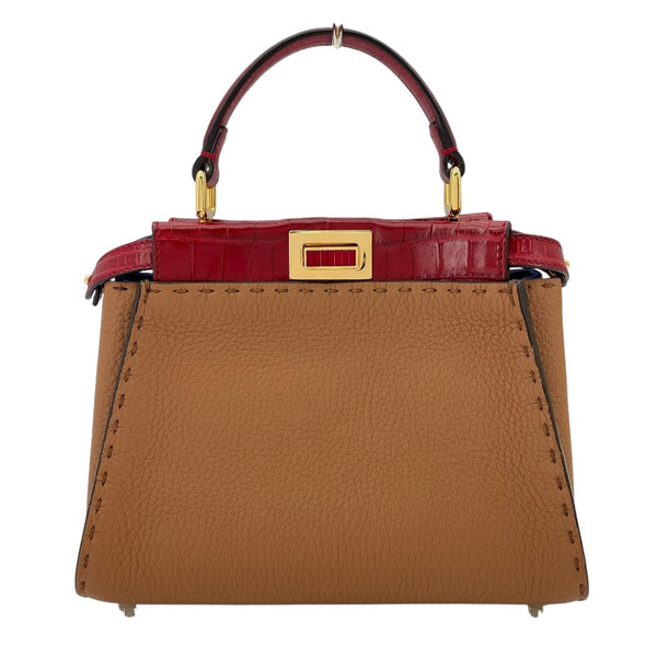 フェンディ FENDI ミニピーカブー セレリア 8BN244 ブラウン レザー レディース ハンドバッグ