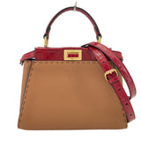 フェンディ FENDI ミニピーカブー セレリア 8BN244 ブラウン レザー レディース ハンドバッグ