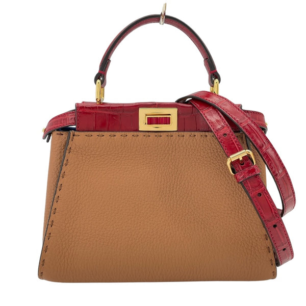 フェンディ FENDI ミニピーカブー セレリア 8BN244 ブラウン レザー レディース ハンドバッグ