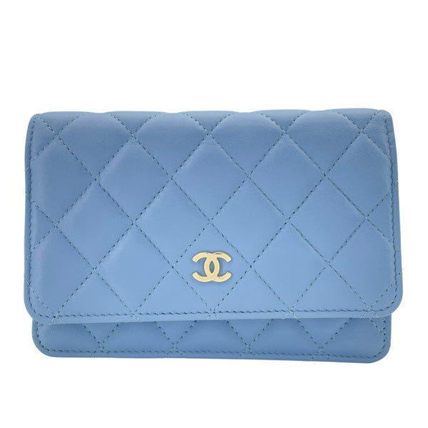 シャネル CHANEL マトラッセチェーンウォレット AP0250 30番台 ライトブルー GD金具 ラム レディース ウォレットチェーン