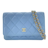 シャネル CHANEL マトラッセチェーンウォレット AP0250 30番台 ライトブルー GD金具 ラム レディース ウォレットチェーン