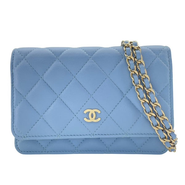 シャネル CHANEL マトラッセチェーンウォレット AP0250 30番台 ライトブルー GD金具 ラム レディース ウォレットチェーン