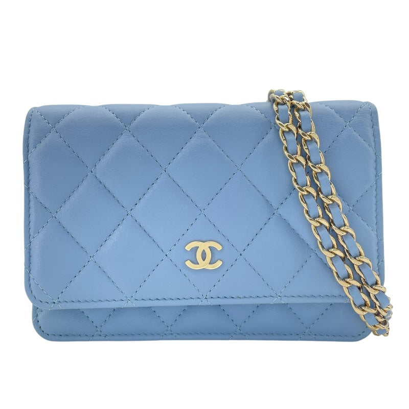 シャネル CHANEL マトラッセチェーンウォレット AP0250 30番台 ライトブルー GD金具 ラム レディース ウォレットチェーン