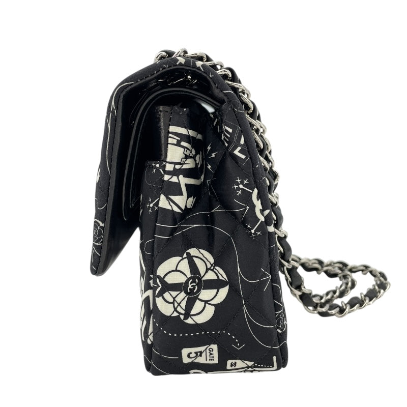 シャネル CHANEL マトラッセ25 アイコンプリント AO1112 ブラック SV金具 サテン レディース ショルダーバッグ