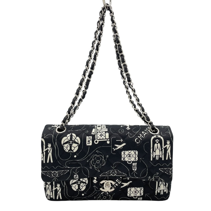 シャネル CHANEL マトラッセ25 アイコンプリント AO1112 ブラック SV金具 サテン レディース ショルダーバッグ