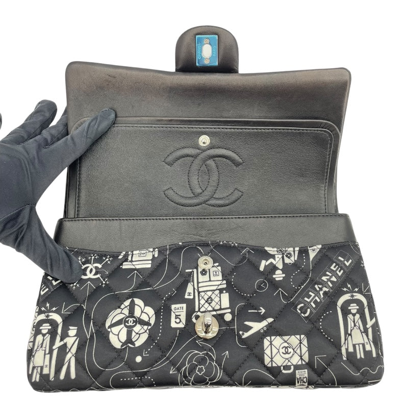シャネル CHANEL マトラッセ25 アイコンプリント AO1112 ブラック SV金具 サテン レディース ショルダーバッグ