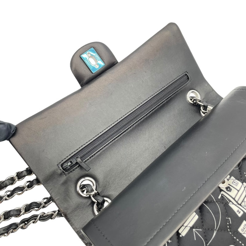 シャネル CHANEL マトラッセ25 アイコンプリント AO1112 ブラック SV金具 サテン レディース ショルダーバッグ