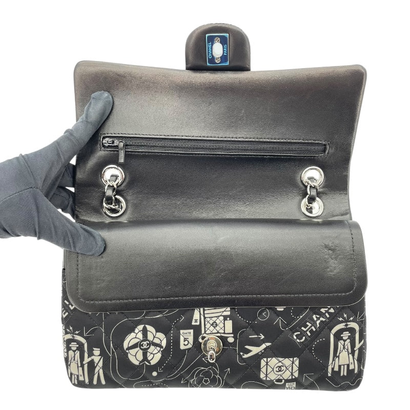 シャネル CHANEL マトラッセ25 アイコンプリント AO1112 ブラック SV金具 サテン レディース ショルダーバッグ