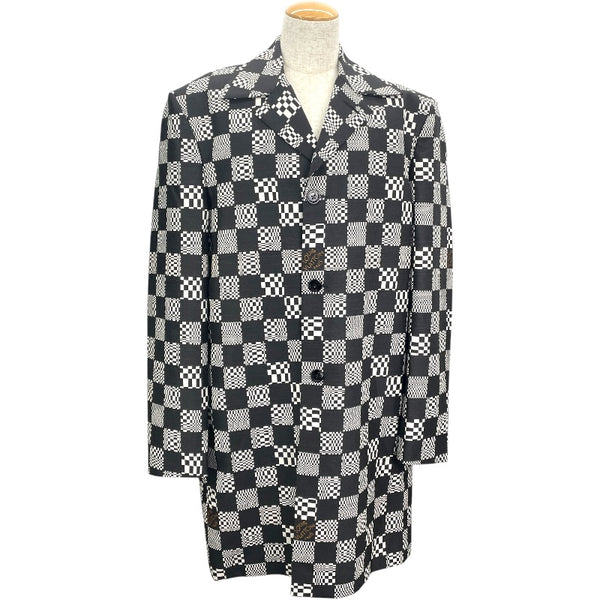 ルイ・ヴィトン LOUIS VUITTON ディストーテッドダミエカーコート HKC71W ブラック/ホワイト ウール ポリエステル メンズ その他アウター