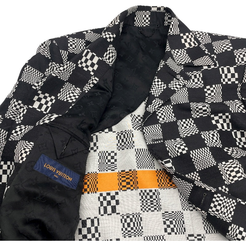 ルイ・ヴィトン LOUIS VUITTON ディストーテッドダミエカーコート HKC71W ブラック/ホワイト ウール ポリエステル メンズ その他アウター