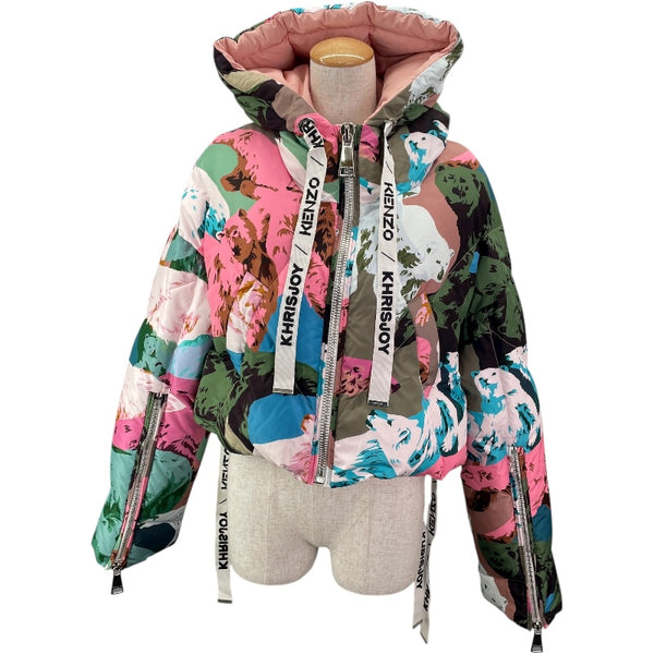 ケンゾー KENZO 総柄ショートダウンジャケット ピンク ナイロン レディース ダウンジャケット