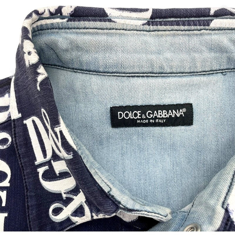 ドルチェ＆ガッバーナ Dolce & Gabbana ロゴ総柄プリント長袖シャツ G5FY4D ネイビー コットン メンズ 長袖シャツ