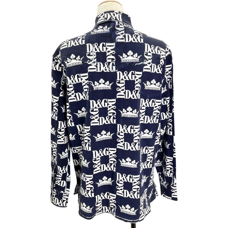 ドルチェ＆ガッバーナ Dolce & Gabbana ロゴ総柄プリント長袖シャツ G5FY4D ネイビー コットン メンズ 長袖シャツ