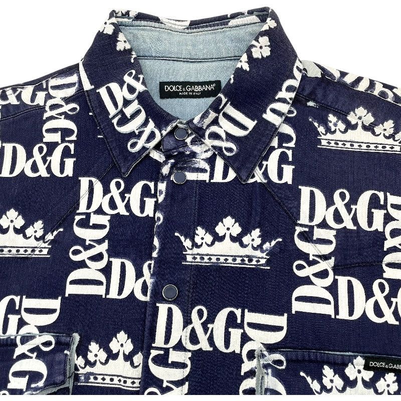 ドルチェ＆ガッバーナ Dolce & Gabbana ロゴ総柄プリント長袖シャツ G5FY4D ネイビー コットン メンズ 長袖シャツ