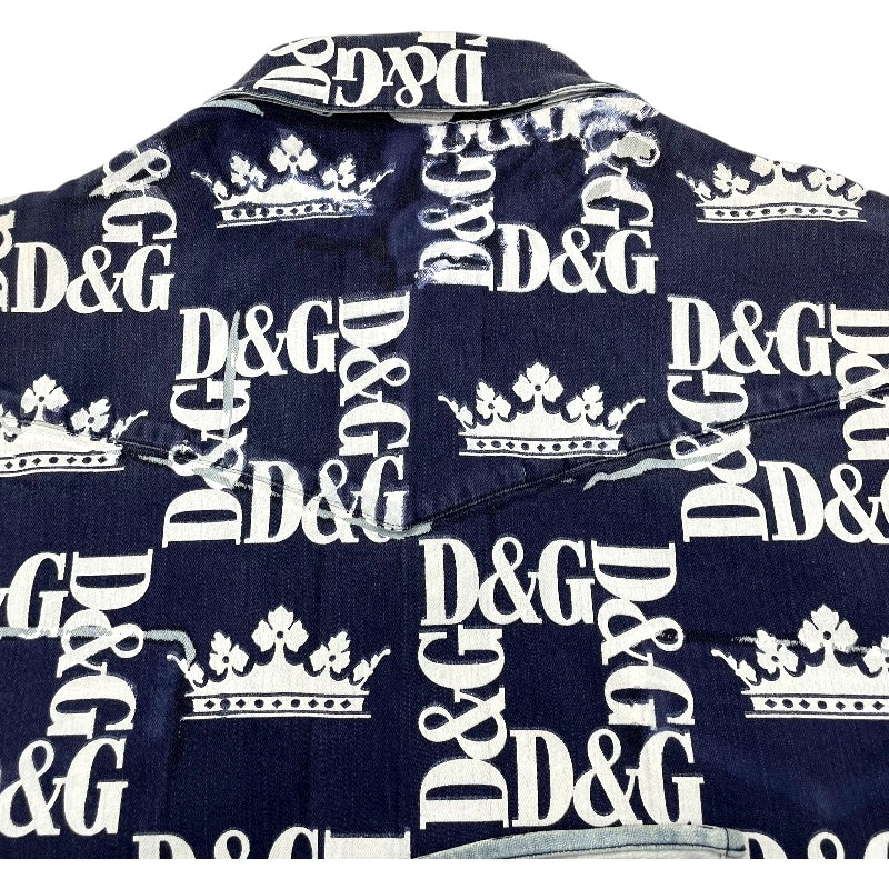 ドルチェ＆ガッバーナ Dolce & Gabbana ロゴ総柄プリント長袖シャツ G5FY4D ネイビー コットン メンズ 長袖シャツ