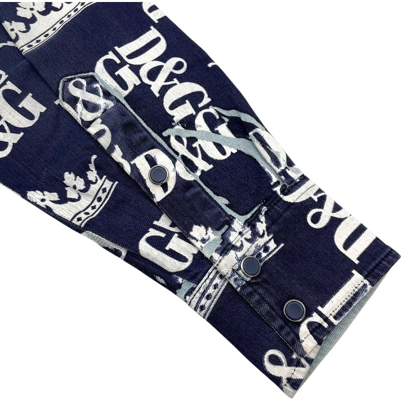 ドルチェ＆ガッバーナ Dolce & Gabbana ロゴ総柄プリント長袖シャツ G5FY4D ネイビー コットン メンズ 長袖シャツ