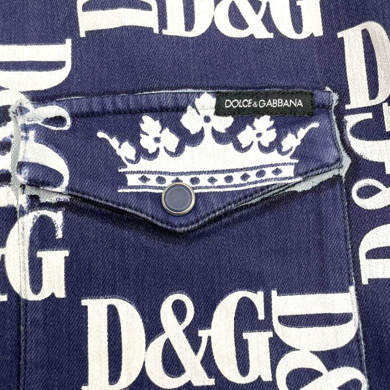ドルチェ＆ガッバーナ Dolce & Gabbana ロゴ総柄プリント長袖シャツ G5FY4D ネイビー コットン メンズ 長袖シャツ