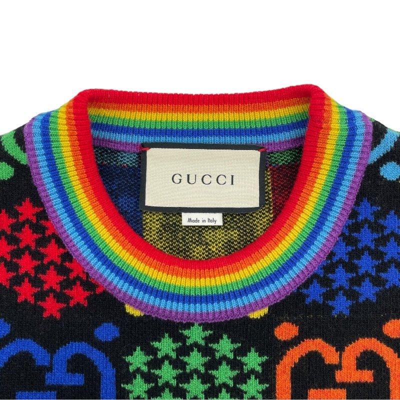 グッチ GUCCI GGサイケデリックオーバーサイズニットシャツ 611260 ブラック ウール メンズ 半袖シャツ