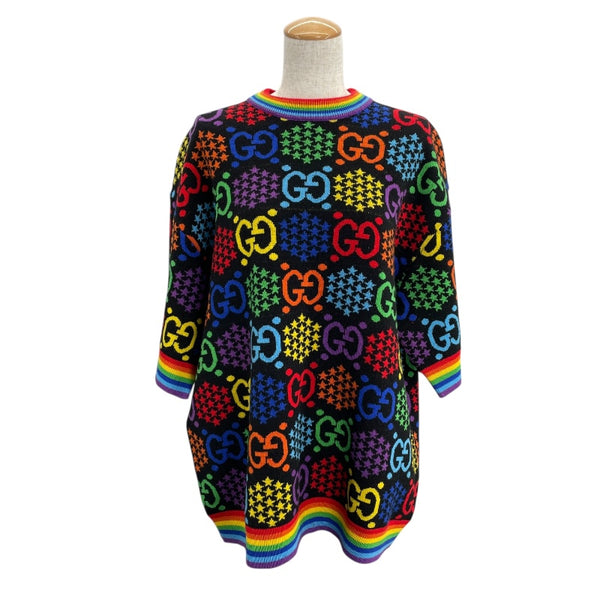 グッチ GUCCI GGサイケデリックオーバーサイズニットシャツ 611260 ブラック ウール メンズ 半袖シャツ