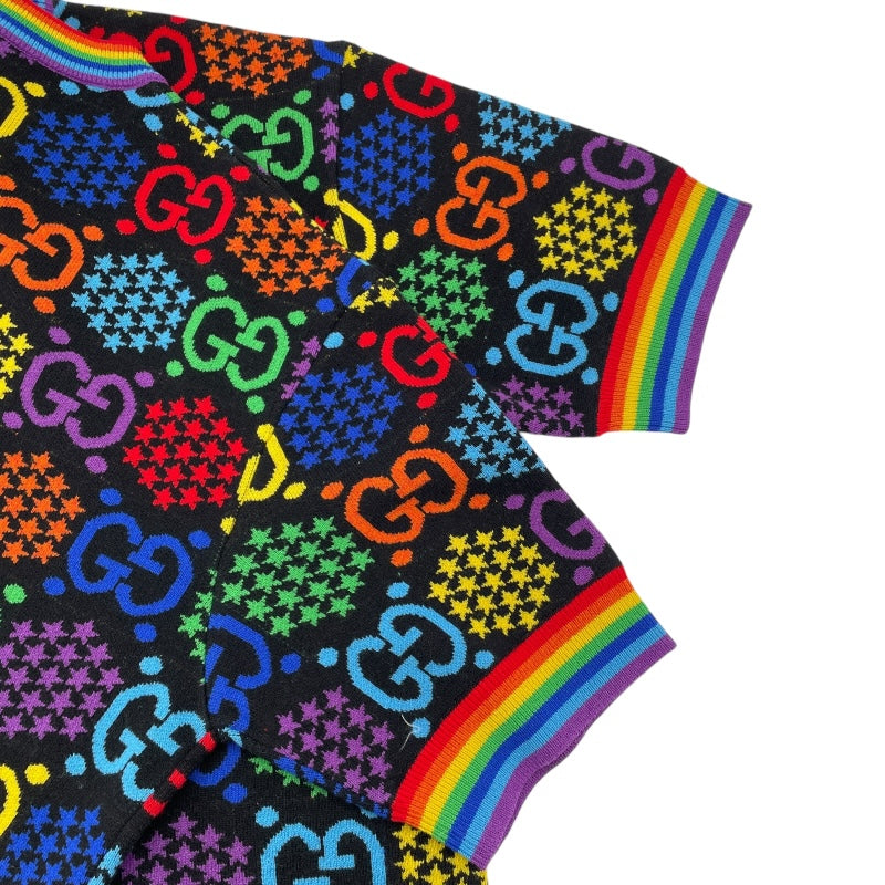 グッチ GUCCI GGサイケデリックオーバーサイズニットシャツ 611260 ブラック ウール メンズ 半袖シャツ