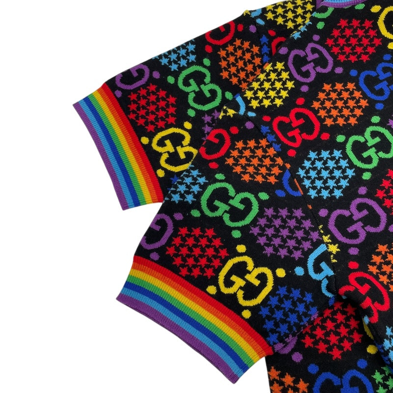 グッチ GUCCI GGサイケデリックオーバーサイズニットシャツ 611260 ブラック ウール メンズ 半袖シャツ