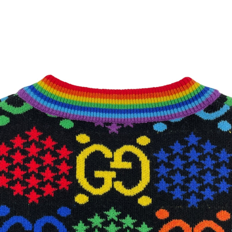 グッチ GUCCI GGサイケデリックオーバーサイズニットシャツ 611260 ブラック ウール メンズ 半袖シャツ