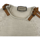 グッチ GUCCI レザーベルト装飾ニットセーター 683716 アイボリー ウール メンズ セーター