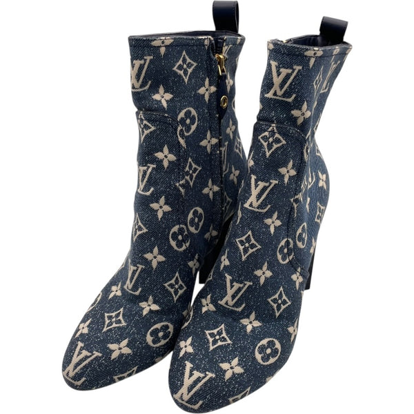 ルイ・ヴィトン LOUIS VUITTON シルエットラインモノグラムデニムブーツ NL1201 ブルー デニム/レザー レディース ブーツ
