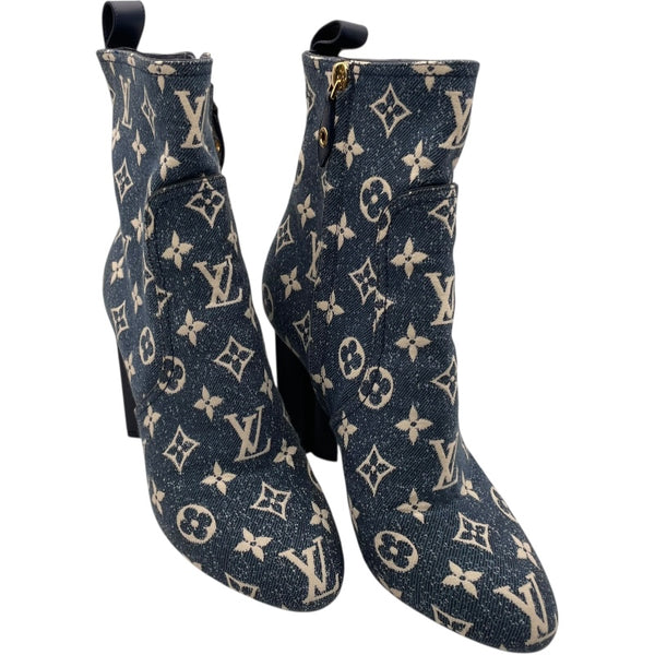 ルイ・ヴィトン LOUIS VUITTON シルエットラインモノグラムデニムブーツ NL1201 ブルー デニム/レザー レディース ブーツ