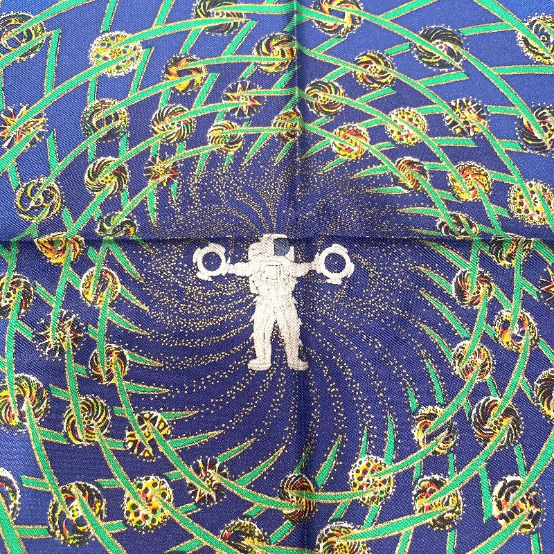 エルメス HERMES カレ90　LES　FEUX DELESPACE ブルー/マルチ シルク レディース スカーフ