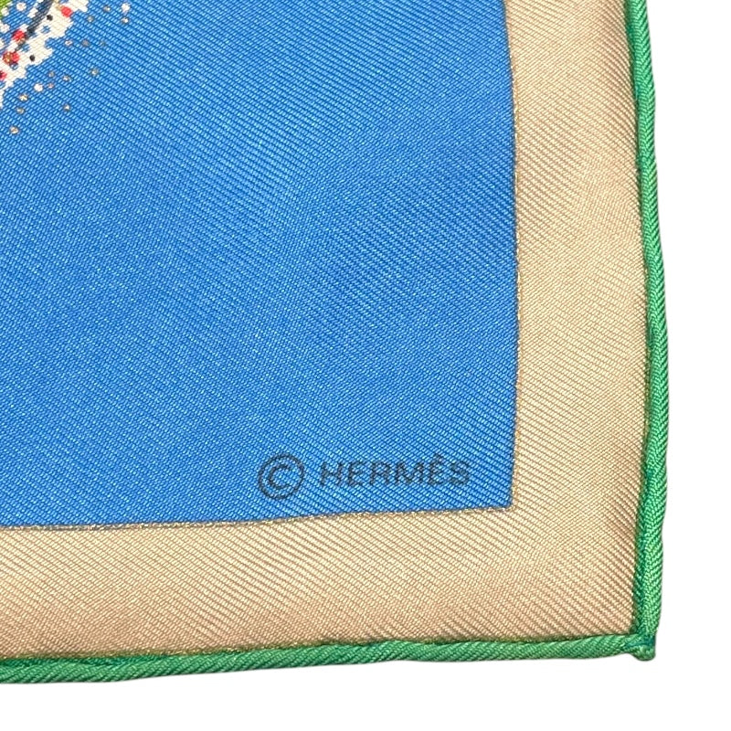 エルメス HERMES カレ90　LES　FEUX DELESPACE ブルー/マルチ シルク レディース スカーフ