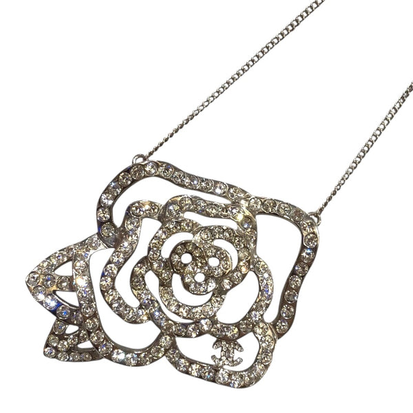 シャネル CHANEL カメリアココマークネックレス シルバー ラインストーン　メタル　SV ジュエリー