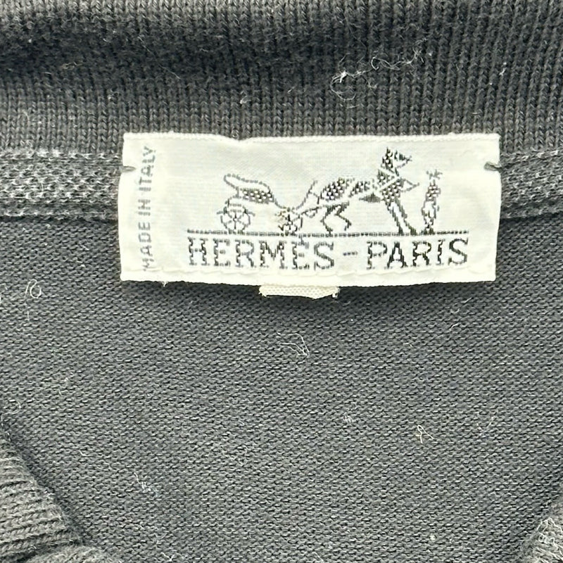 エルメス HERMES ロゴ刺繍半袖ポロシャツ ブラック コットン メンズ