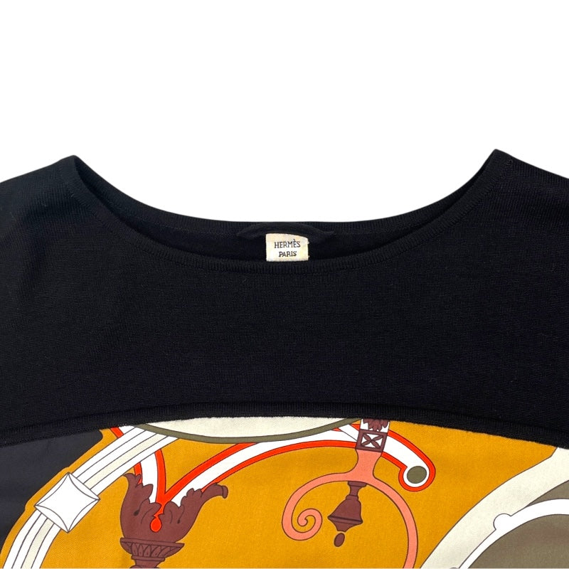 エルメス HERMES ツイルレーヌ切替ニットワンピース ブラック シルク/ウール レディース ワンピース