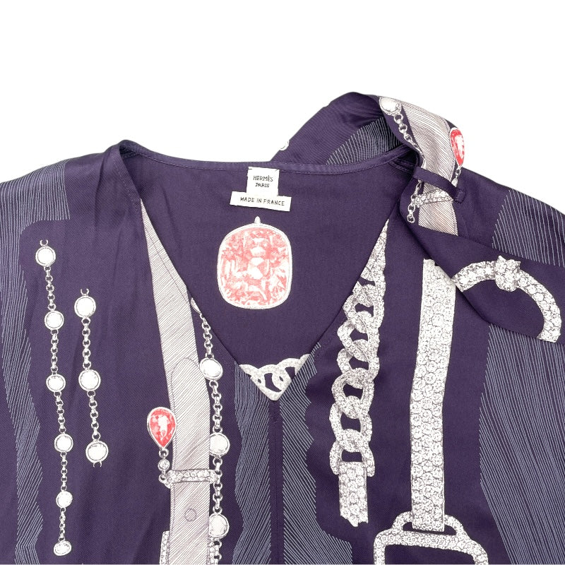 エルメス HERMES ベルト柄シルクワンピース パープル シルク レディース ワンピース