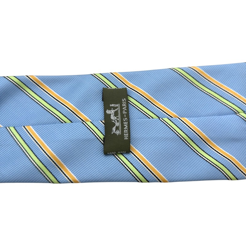 エルメス HERMES 斜めストライプネクタイ ブルー シルク メンズ