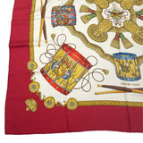 エルメス HERMES カレ90　LES　TAMBOURS レッド/マルチ シルク レディース スカーフ